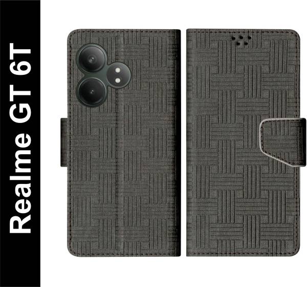 Telecase Flip Cover for Realme GT 6T Back Cover Case with Magnatic Closure | Inbuilt Stand | Card & Money Pocket