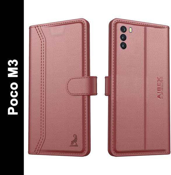 AIBEX Flip Cover for Xiaomi Poco M3|Vegan |PU Leather |Foldable Stand & Pocket |Magnetic Closure