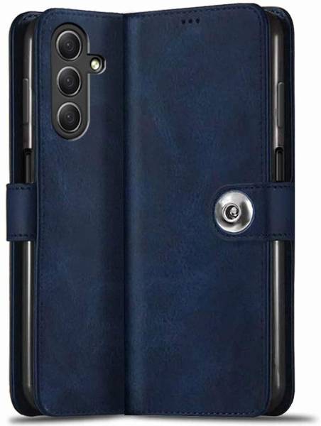 SESS XUSIVE Flip Cover for Samsung Galaxy F15 5G Designer Button Magnet Closure - Button Blue