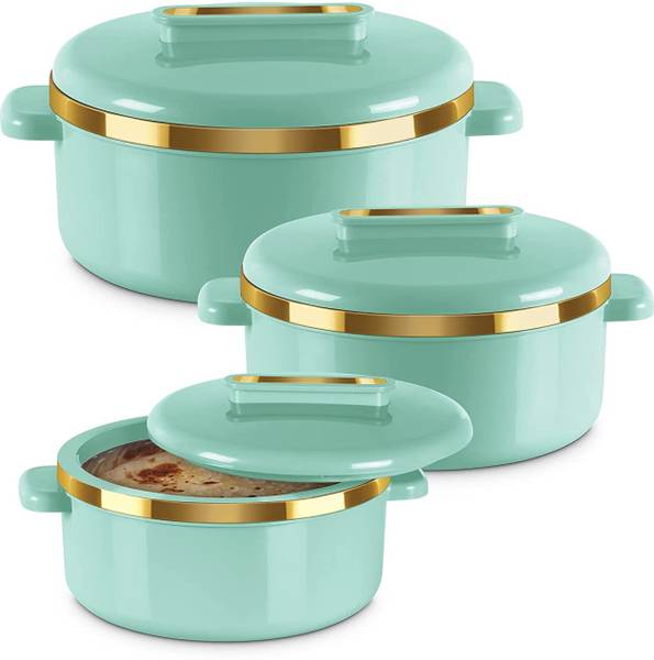 MILTON Curve Inner Stainless Steel Casserole Jr Set of 3 (450ml, 840ml, 1300ml), Green Pack of 3 Serve Casserole