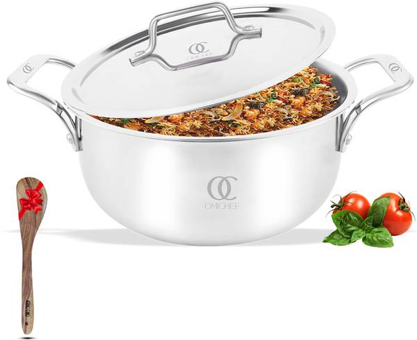 Omichef Primax 24CM(6Ltr) Triply Stainless Steel Casserole with Lid, Biryani Pot | Cook and Serve Casserole