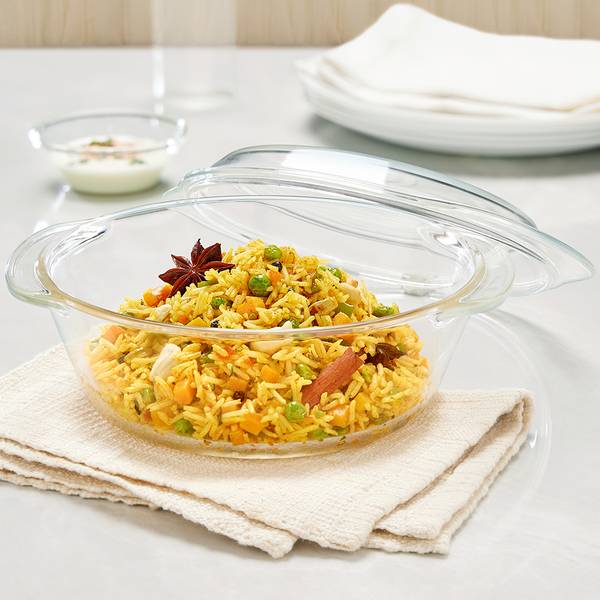 BOROSIL 1.5 L Glass Round Casserole with Lid Cook and Serve Casserole Set