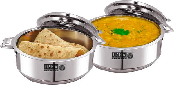 Usha Shriram 1.5L (2Pcs) Insulated Stainless Steel Hot-Case Casserole With Lid Pack of 2 Thermoware Casserole