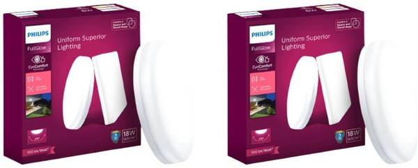 PHILIPS Full Glow 18-watt Round LED Surface Downlighter,Cool Day Light, Pack of 2 Recessed Ceiling Lamp