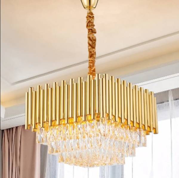 Baslash Modern Crystal Square Gold_400mm Chandelier Pendant Ceiling Light Fixture Chandelier Ceiling Lamp
