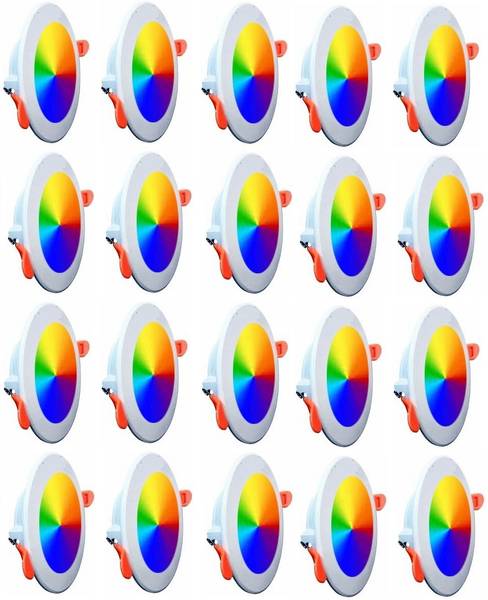 Brightstar Maxa 10-Watts 7-in-1 Multicolour Round Led Conceal Down Light Pack of 20 Ceiling Light Ceiling Lamp