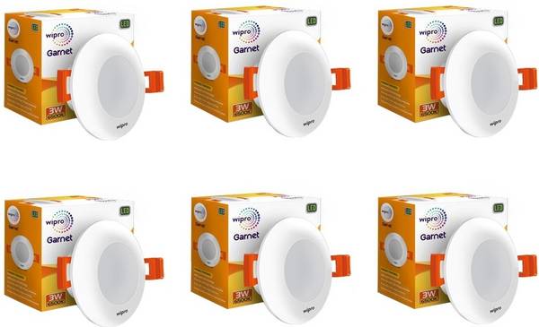 Wipro Garnet 3W LED Mini Downlighter ,Pack of 6 Recessed Ceiling Lamp