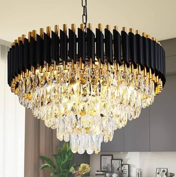 Aphrodite crystal Black gold polish metal 500m chandelier hanging ceiling pendant jhoomer Chandelier Ceiling Lamp