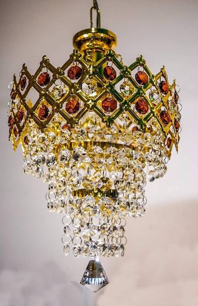 Shri Mahal Antiques Glass Octagon Beads WITH BULB Crystal Hanging Light Chandelier Ceiling Lamp