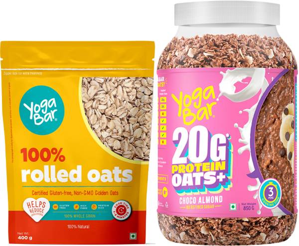 Yogabar 20g Chocolate Protein Oats 850g & Rolled oats 400 pouch