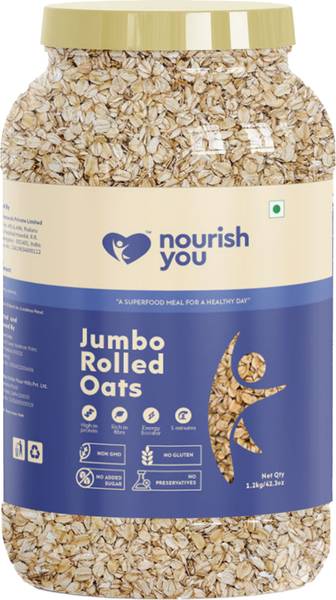 Nourish You by Nourish you Jumbo Rolled Oats, Wholegrain Breakfast, High Protein Oats for Weight Loss Jar