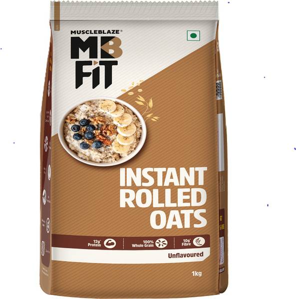 MuscleBlaze Instant Oats, Breakfast Cereals, No Added Sugar, Unflavoured, 1 kg Plastic Bottle  (1 kg)