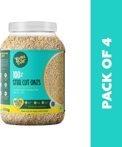 Yogabar Steel Cut Oats 1.5kg | Premium Oats, Gluten Free Oats with High Fibre Plastic Bottle