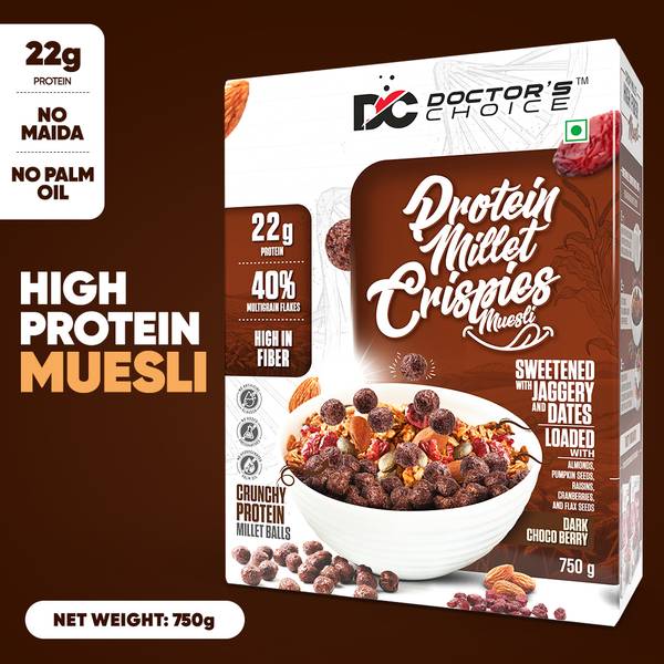 DOCTOR'S CHOICE Protein Muesli, 22g Pure Protein, No Palm Oil, Jaggery Sweetened, No Maida Box
