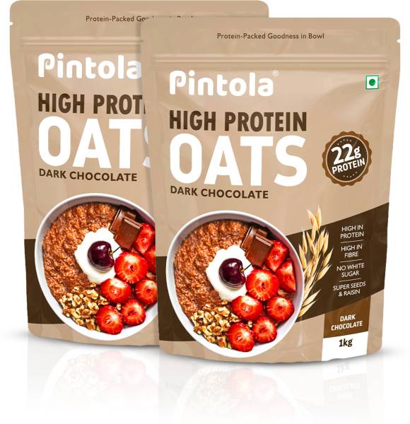 Pintola 22g High Protein Oats 1kg (Pack of 2), Dark Chocolate, Oats for weight loss Pouch