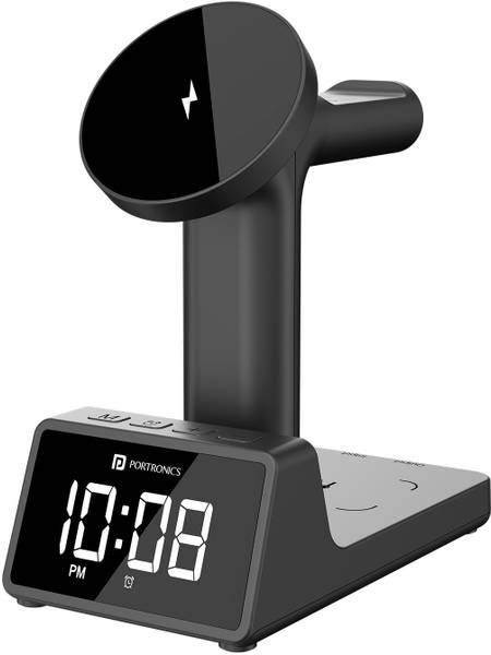 Portronics Bella 2 15W 3 in 1 Magnetic Wireless Charging Station with Digital Alarm Clock Charging Pad