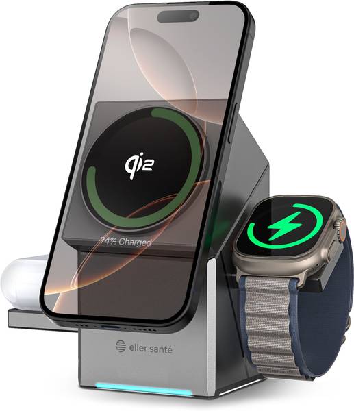 eller sant 3 in 1 23w Magnetic Mag-Safe Wireless Charger For iPhone, Watch & Earbuds Charging Pad