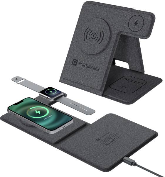 Portronics Freedom Fold 3 15W 3 in 1 Foldable MagSafe Compatible Wireless Charger Charging Pad
