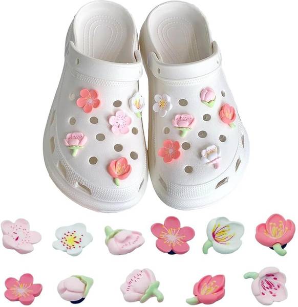 HASTHIP 11pcs Kawaii Clog Charms Flower Shoe Charms Assorted Flower Girls Slipper Charms Silicone Shoe Charm