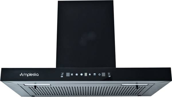 Amplesta Sereno Auto Clean T-Shape 90cm, Touch & Gesture Control, Filterless, Low Noise Auto Clean Wall Mounted Black 1350 CMH Chimney