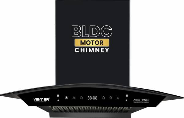 Ventair Chimney Auto Prince BLDC 60 cm | Super Silent | BLDC Motor | 9 Speed Smart Auto Clean Wall Mounted Black 1500 CMH Chimney