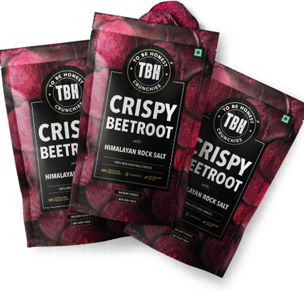 To Be Honest Vegetable Chips |Crispy Beetroot with Himalayan Rock Salt-Pack of 3 (25 gm X 3) Chips
