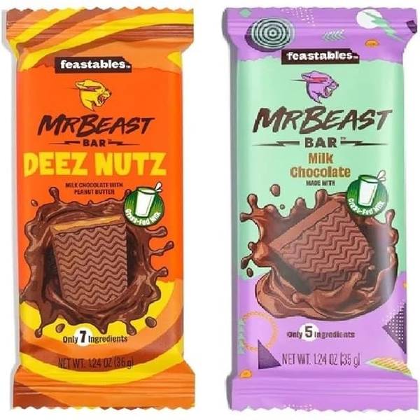 Mr Beast Variety Pack Of Milk Chocolate And Dezz Nutz Made With Grass Fed Milk Bars