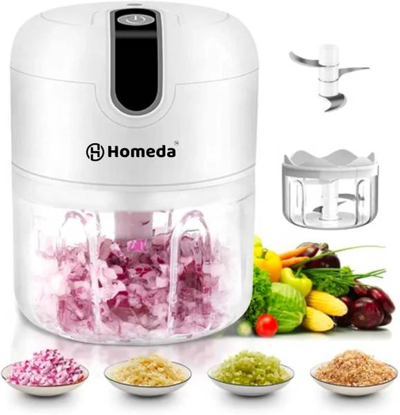 Homeda Rechargeable Mini Electric Chopper - Stainless Steel Blades, One Touch Operation Electric Vegetable & Fruit Chopper