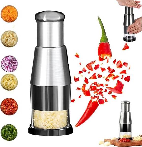 Clefairy Garlic Chopper, Manual Pressed Chopper Garlic Press Crusher, Stainless Steel Vegetable & Fruit Chopper