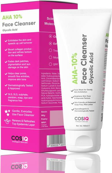 Cos-IQ AHA Glycolic Acid 10% Face wash For Acne & Pimple, Glowing Skin Face Wash