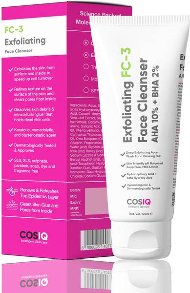 Cos-IQ Exfoliating FC-3 Face Cleanser AHA 10% + BHA 2% Deep Face Wash