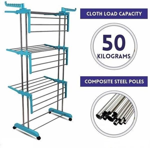 Unizone Steel, Plastic Floor Cloth Dryer Stand Jumbo Size 5.8FT In Stainless Steel Folding 12 Month Warranty Cloth Dryer Stand