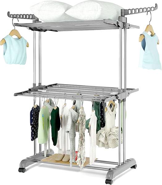 TNG Plastic, Steel Floor Cloth Dryer Stand Premium Grey Stainless Steel Cloth Drying Stand-(2Layer) A4
