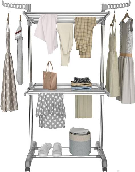 V-MOP Steel Floor Cloth Dryer Stand - Premium Clothes Stand for Drying - Cloth Rack for Balcony SE05 ( GREY)