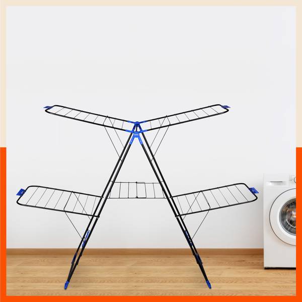 Bathla Steel Floor Cloth Dryer Stand Mobidry Neo+ 2-Level Foldable Cloth Drying Stand (Black & Blue)