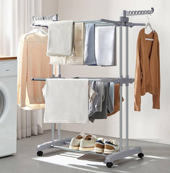 THUNDERFIT Steel Floor Cloth Dryer Stand Grey Stainless Steel Premium Cloth Rack Stand - SD9