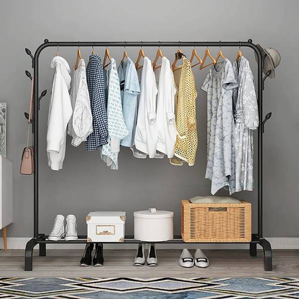 SNKR ESSENTIALS Aluminium Floor Cloth Dryer Stand Storage Rack 6 Hooks Coat and Umbrella Metal