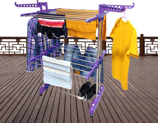 TNC Steel, Plastic Floor Cloth Dryer Stand Stainless Steel Double Pole 2 Tier Cloth Stand & 12 Month Warranty