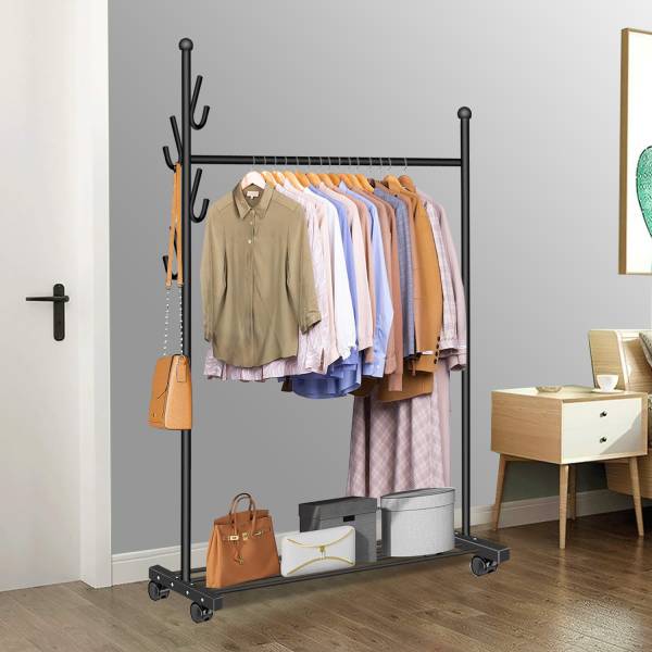 ADA Aluminium Floor Cloth Dryer Stand Metal Garment Rack with Shoe Rack,Wheels,5 Hook Closet Rack for Hanging Cloth