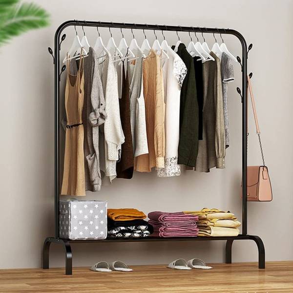 FORMONIX Aluminium Wall Cloth Dryer Stand Storage Rack 6 Hooks Coat and Umbrella Metal Multi Purpose Rack