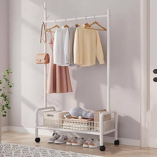 LEOPAX Steel Floor Cloth Dryer Stand Garment Rack Free-Standing Rail with Single Pole Coat Hanger