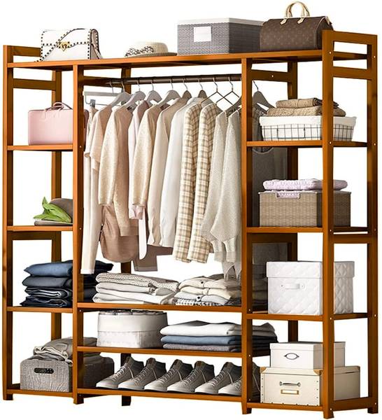 ADA Wood Wall Cloth Dryer Stand Premium Natural Bamboo Multipurpose Free Standing Garment Rack