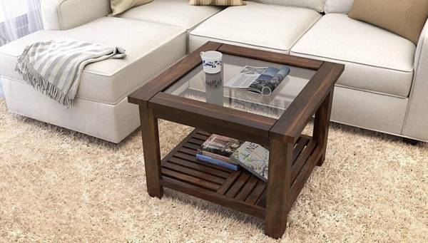 Banshi Sheesham Wood Modern Glass Center Coffee Table for Living Room Solid Wood Coffee Table