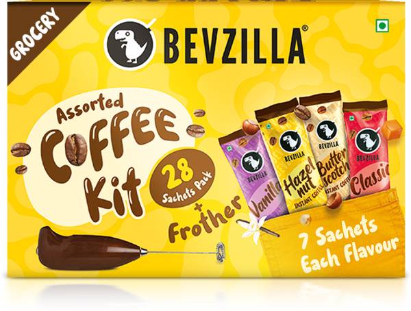 Bevzilla Instant Cafe Coffee Kit with 28 Sachets Multi Flavored Assorted Instant Coffee