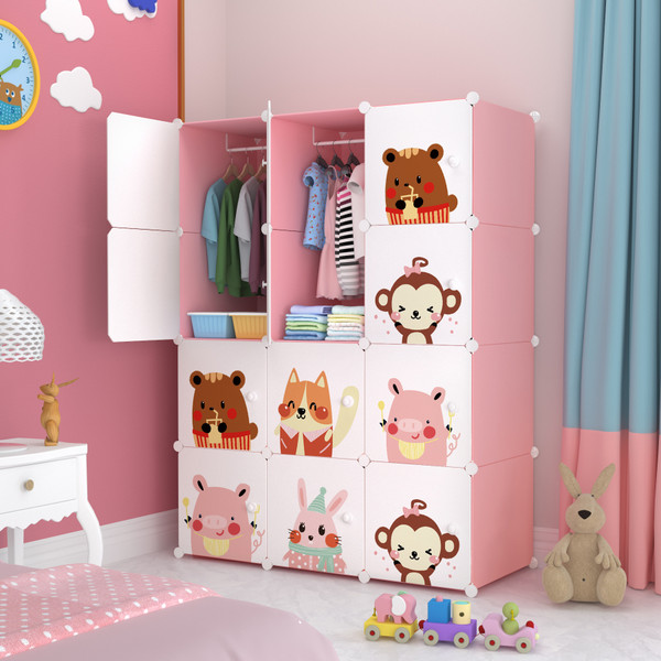 Etoly 12-Door 12-Shelf Plastic kids Collapsible Cupboard Cloth stand PC Collapsible Wardrobe