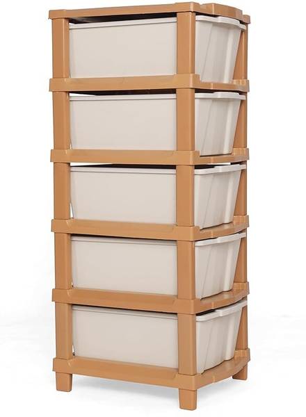 ASHLAS 5 Plastic Modular Drawer System for Home, Office Free Standing Chest of Drawers PP Collapsible Wardrobe