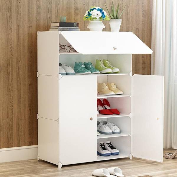 MS MODSTYLE 6-Tier Shoe Rack Organizer with Doors Free Standing Portable Storage Plastic Close Book Shelf