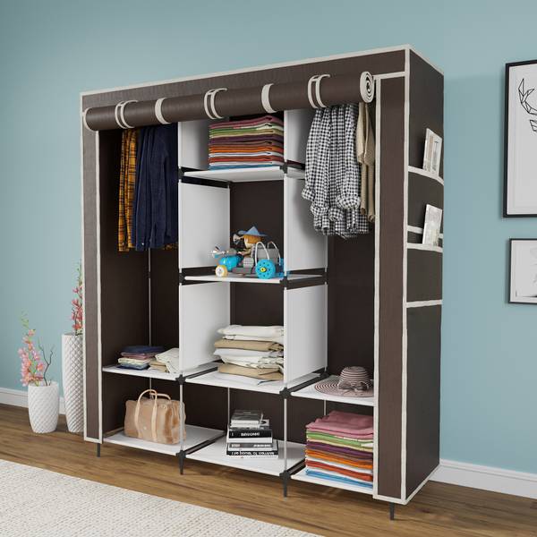 GTC 88230 Storage Organizer Shelves for Clothes Racks Non Woven Fabric Almirah Metal 3 Door Wardrobe