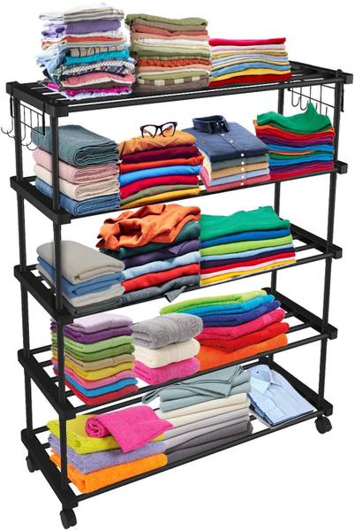 Trendy Sturdy Premium Multipurpose Steel Shoe/Chappal/Book/Clothes Rack (6 Shelves) PP Collapsible Wardrobe