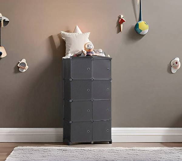 KriShyam  8 Door Plastic Sheet Wardrobe Storage Rack Closest Organizer for Clothes Kids PP Collapsible Wardrobe